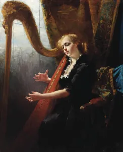 Play Music Prints: Playing the harp. Creator: Schwartze, Therese (1851-1918)