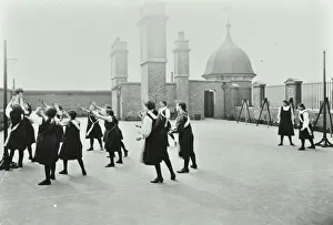 Playground Prints: Playing netball, Myrdle Street Girls School, Stepney, London, 1908