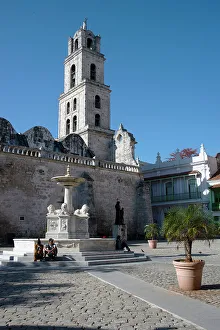 Plaza de San Francisco with the San Francisco de Asis in the background, Havana, Cuba, 2024. Creator: Ethel Davies