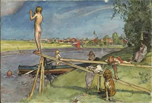 Diving Prints: A Pleasant Bathing-Place. From A Home (26 watercolours)