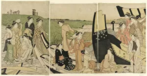 Holding Hands Gallery: Pleasure Boats at a Landing, c. 1780 / 1801. Creator: Katsukawa Shuncho
