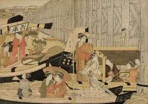Shamisen Prints: Pleasure Boats on the Sumida River, c. 1792. Creator: Hosoda Eishi