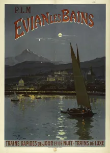 Rail Transport Prints: P.L.M. Evian les Bains. Trains rapides de jour et de nuit