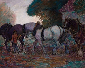 Plough Gallery: The Ploughing Team, Dawn, 1906. Creator: Robert Polhill Bevan