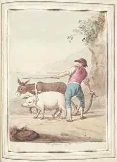 1776 Prints: Ploughman of Minorca, leaf from A Collection of Dresses by David Allan Mostly from Nature