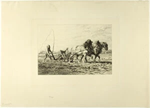 Plough Gallery: Plowing, c. 1865. Creator: Charles Emile Jacque