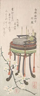 Plum Branch with Flowers and a Stand with a Writing Set, 19th century Plum Branch with Flowers and a Stand with a Writing Set, 19th century
