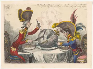 James 1757 1815 Prints: The Plumb-Pudding in Danger, or State Epicures Taking un Petit Souper, 1805