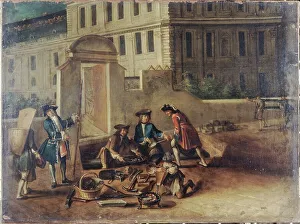 1st Arrondissement Prints: Plumbers and guards at the gate of Tuileries, around 1730. Creator: Unknown