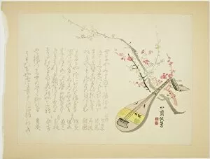Script Gallery: Plums and Biwa, 1860s. Creator: Tanomura Shosai