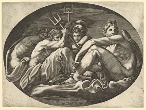 Pluto, Neptune, Minerva and Apollo, from a series of eight compositions after Francesco P