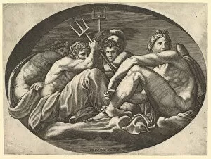 Francesco Primaticcio Collection: Pluto, Neptune, Minerva and Apollo, from a series of eight compositions after Francesco P