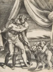 Proserpina Prints: Pluto and Proserpine, from The Loves of the Gods, ca. 1531-76. Creator: Giulio Bonasone