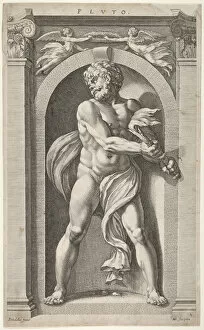 Goltzius Hendrik Gallery: Pluto; on verso sketches of a figure, four heads, and a column, 1592
