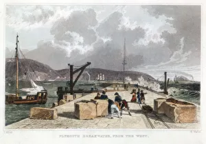 Roller Prints: Plymouth Breakwater from the West, 1829. Artist: Thomas Allom