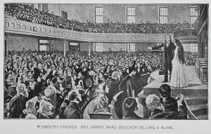 Speaker Prints: Plymouth Church. Rev. Henry Ward Beecher selling a slave, 1897. Creator: Unknown