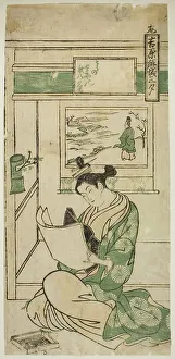 Torii School Prints: Poem by Fujiwara no Teika, from the series Yoshiwara Courtesans in the Three