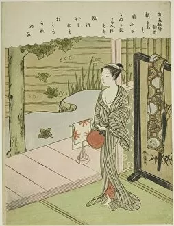 Anticipation Gallery: Poem by Fujiwara no Toshiyuki, from an untitled series of Thirty-Six Immortal Poets, c