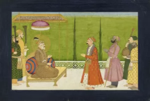 Indian Miniature Collection: The poet Sundar Das before Emperor Shah Jahan, folio from a Sundar Shringar, ca