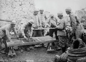 Making Prints: Poilus making mattresses, between c1915 and c1918. Creator: Bain News Service