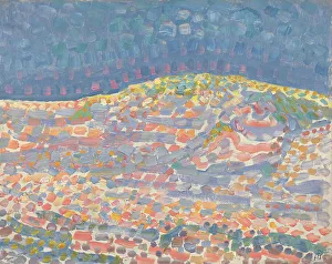 De Stijl Prints: Pointillist study of a dune with a ridge on the right