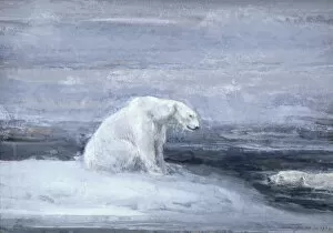 Arctic Ocean Gallery: Polar Bears watching for Seals at an Ice Hole, c1867-1910. Artist: John MacAllan Swan
