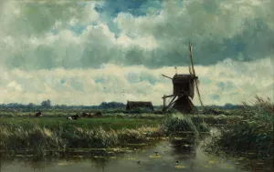 Wind Mill Prints: Polder landscape with windmill near Abcoude, c. 1870. Artist: Roelofs, Willem (1822-1897)