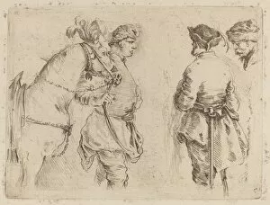 Stefano Della Bella Collection: Pole Holding the Bridle of a Horse while Speaking with Two Other Men