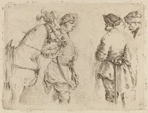 Stefano Della Bella Collection: Pole Holding the Bridle of a Horse while Speaking with Two Other Men