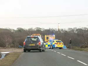 Police car and ambulance attending road traffic accident 2018. Creator: Unknown
