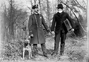 Suitcase Prints: Police dogs, policeman, and thief, New York City, 1912. Creator: Bain News Service
