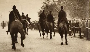 Police on Horseback controling crowds during the Great Strike at Hyde Park Corner, pub Police on Horseback controling crowds during the Great Strike at Hyde Park Corner, pub