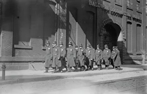 Police patrol marching outside Baldwin Locomotive Works, Philadelphia, 1910. Creator: Bain News Service
