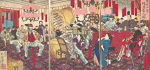 Tsukioka Gallery: Police Superintendants Party: A Gift of Food and Drink, September 1877