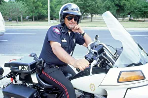 Crash Helmet Prints: Policeman on 1994 Harley Davidson, Austin Texas
