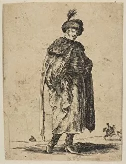 Fur Coat Gallery: Polish man with a mustache wearing a fur coat and a hat with a feather, ca. 1648