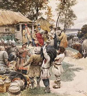 Klavdi Vasilyevich 1852 1916 Prints: Poliudie (Collecting tribute). Igor of Kiev Exacting Tribute from the Drevlyans