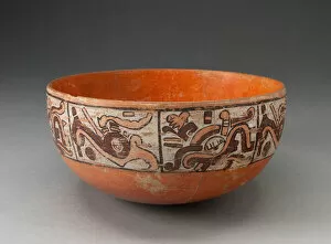 Mesoamerican Collection: Polychrome Bowl Depicting Eight Abstract Motifs on Exterior, 1200 / 1521. Creator: Unknown