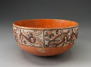 Ceramic And Pigment Prints: Polychrome Bowl Depicting Eight Abstract Motifs on Exterior, 1200 / 1521. Creator: Unknown