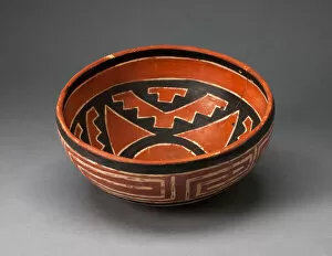 Arizona Collection: Polychrome Bowl with Geometric Star Motif on Interior and Interloking Scroll on Exterio