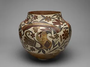 Parrot Collection: Polychrome Jar with Rainbow, Macaw, and Floral Motifs, 1880s. Creator: Unknown