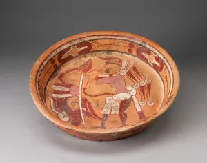 Amerindian Gallery: Polychrome Plate Depicting a Standing Figure with Ornate Speach-Scroll, A.D. 600 / 900