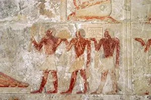 Polychrome relief depicting offering bearers, Mastaba of Mereruka, Saqqara, Egypt, 2340 BC (2003). Creator: Unknown