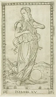 Mantegna Prints: Polyhymnia, plate fifteen from Apollo and the Muses, c.1465. Creator: Unknown