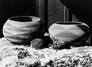 Basketry Prints: Pomo baskets and magnesite beads, 1924, c1924. Creator: Edward Sheriff Curtis