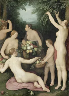 Fruit Basket Prints: Pomona Receiving the Harvest of Fruit, 1626. Creator: Cornelis Cornelisz van Haarlem