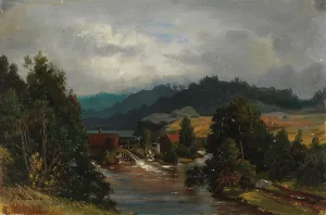 Knulson Johan Prints: A mill pond in a river landscape, 1870-1879. Creator: Johan Knutson