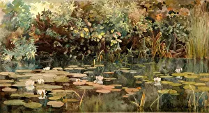 At The Water Prints: Pond with Water Lilies, Early 1890s. Artist: Polenova, Elena Dmitryevna (1850-1898)