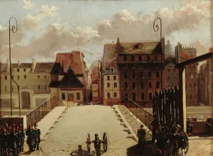 5th Arrondissement Prints: Pont de l'Archevêché guarded by troops during the 1848 revolution. Creator: Unknown