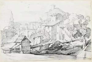 Vien Joseph Marie I Prints: The Ponte Sant'Angelo and Houses on the East Bank of the Tiber